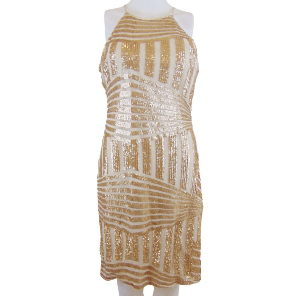 Sequin Hearts Gold Glitter Cocktail Dress - (NEW)